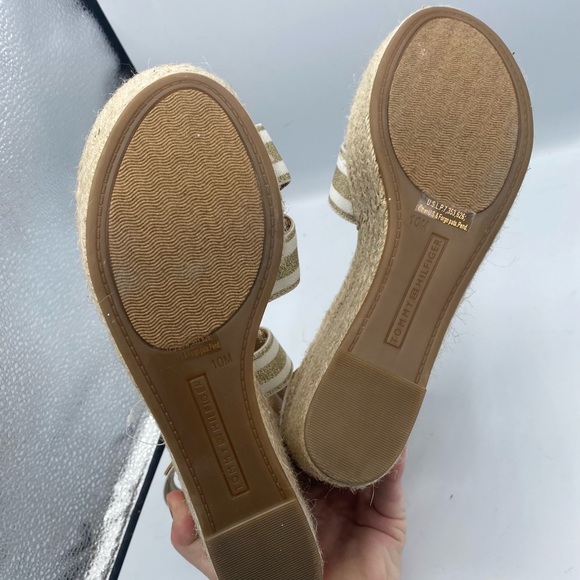 Tommy Hilfiger Theia Gold/White Chunky Straw Espadrille Wedge Sandals NWT Size10 - Picture 13 of 14
